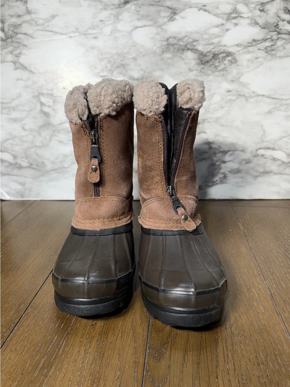 Bass Brown Suede & Rubber Rain Winter Boot with Shearling Trim size 7